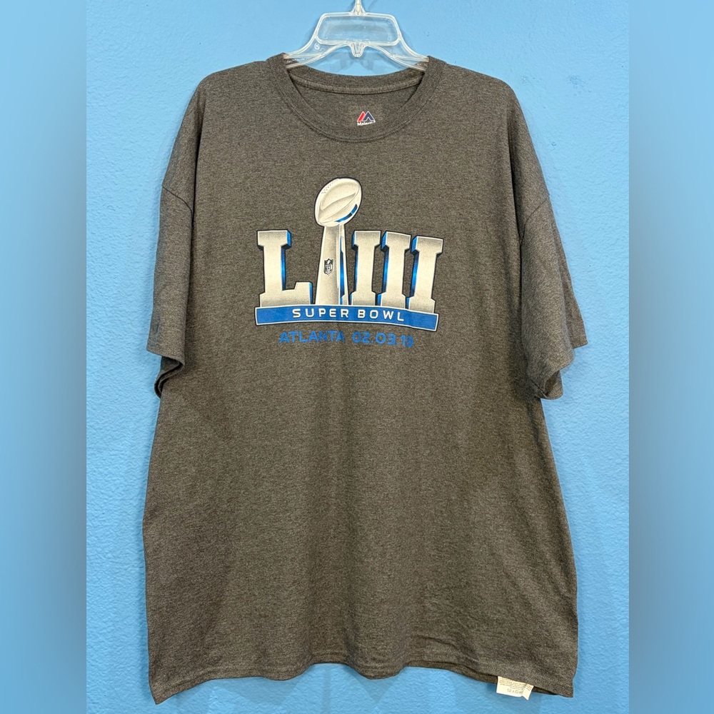 Majestic 2019 Super Bowl LIII 53 Gray Shirt Size XXL Patriots VS Rams